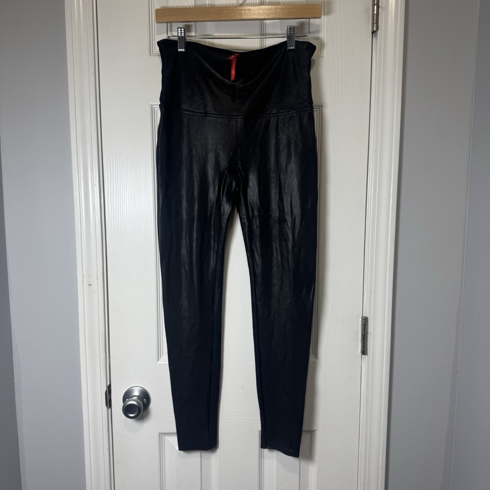 SPANX Faux Leather Shine Leggings Black XL High Rise EUC